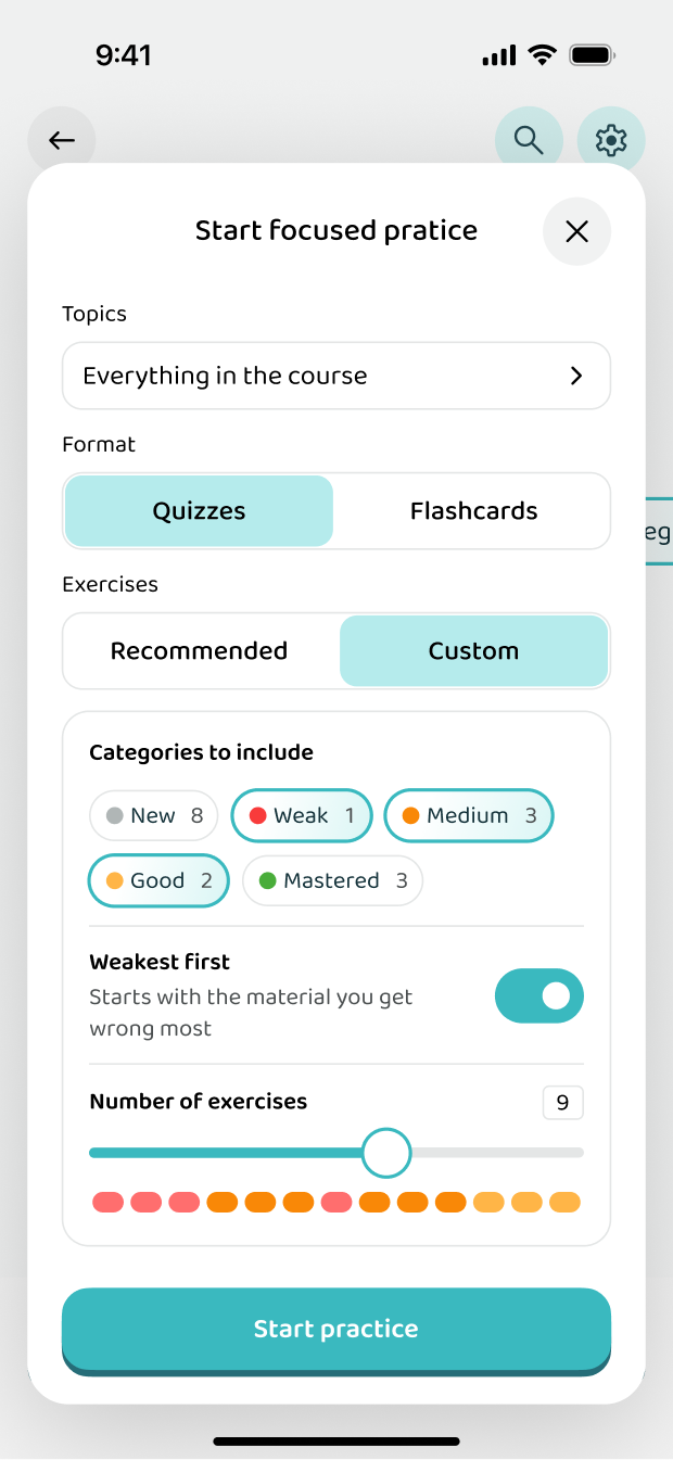 Starting focused practice on weak topics